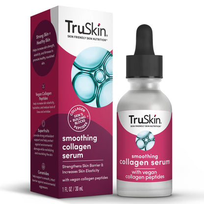 TruSkin Collagen Peptides Serum for Face – Smoothing Serum with Vegan Collagen Peptides Ceramides & Superfruits – Support Collagen Production & Strengthen Skin for a Radiant Healthy Glow - 1 fl. Oz