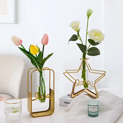 Nordic Metal and Glass Flower Vase for Home Decor