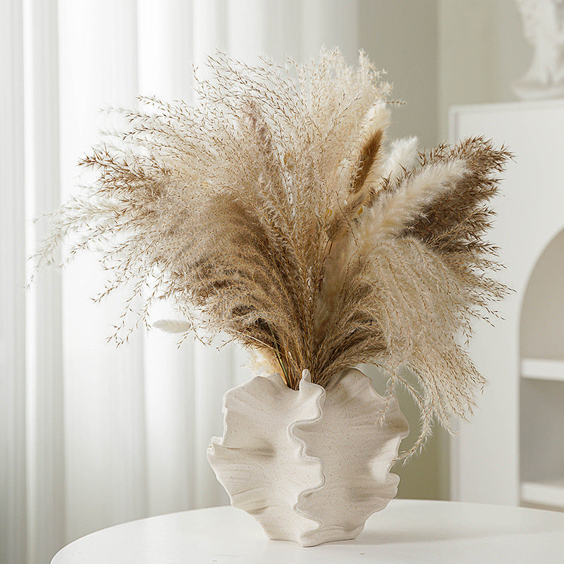 European White Ceramic Vase for Dried Flowers Decor